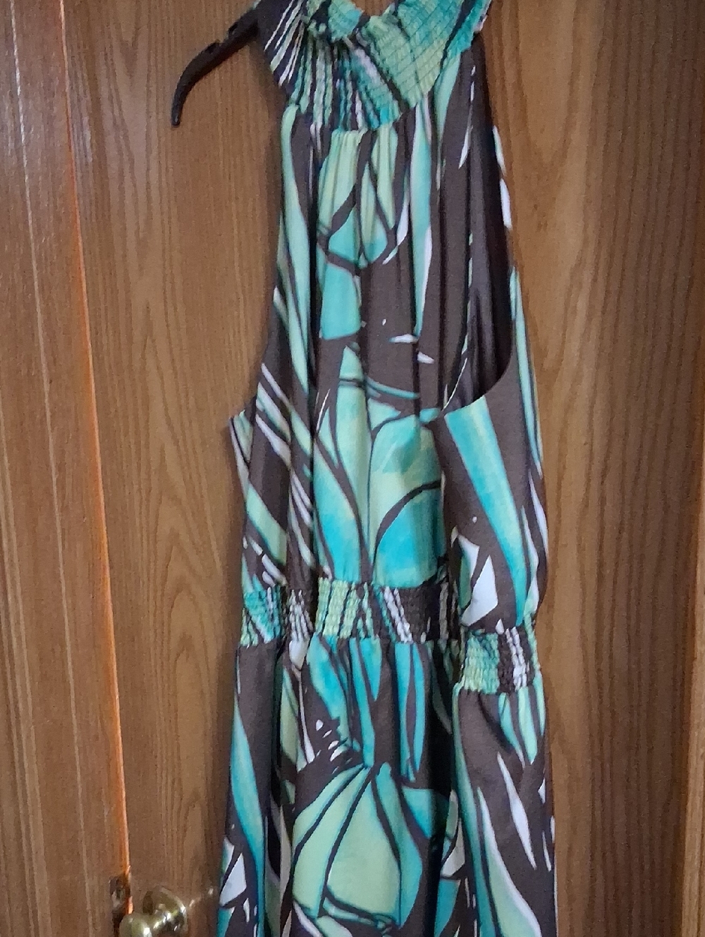 Lane Bryant Brown Dress with Teal and Mint Leaf Print